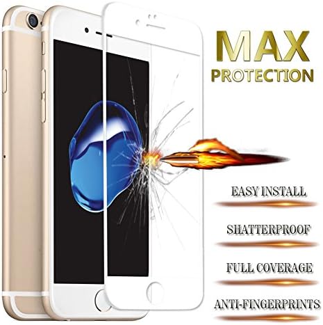 iPhone 7 6S 6 Plus Screen Protector Full Tempered Glass Edge Coverage Henjoy Tech Screen Guard Anti Glare Fingerprint Case Friendly (iPhone7 Plus- White)