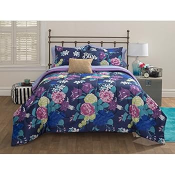 Amazon.com: 8 Piece Navy Blue Pink Garden Flowers Theme