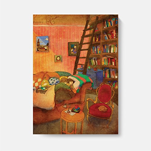 Illustrator Puuung, Wooden Frame Canvas Artwork, A4 Size (Hug &amp; Sleep)