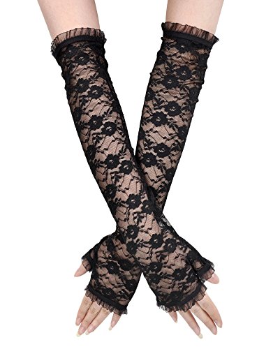 AshopZ Women's Party Sexy Lace Wedding Dress Long Fingerless Glove,Black