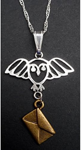 Magic Flying Owl with Letter Pendant Necklace, Avian Bird Jewelry Teacher Bookworm Geek Fantasy Gift