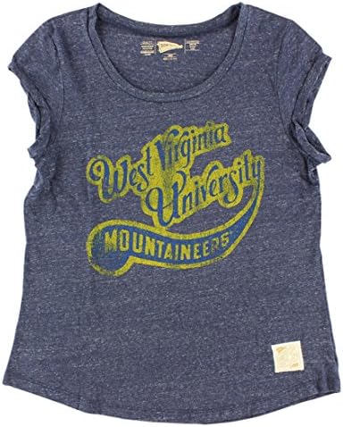 Distant Replays Womens West Virginia Mountaineers College Roll Sleeve T Shirt Navy Blue XL
