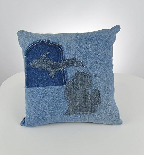 Denim Throw Pillow with Michigan Applique