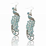 Diamante Peacock Vintage Tibetan Silver Plated Eardrop Dangle Hook Earrings