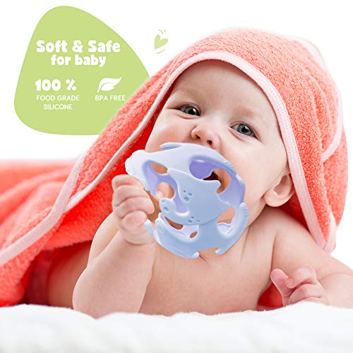 Ashtonbee Baby Teething Ball, Teething Toys for Baby, Dinosaur Teether Ball, Baby Teething Pacifier, Lightweight Teething Sensory Balls (Blue)