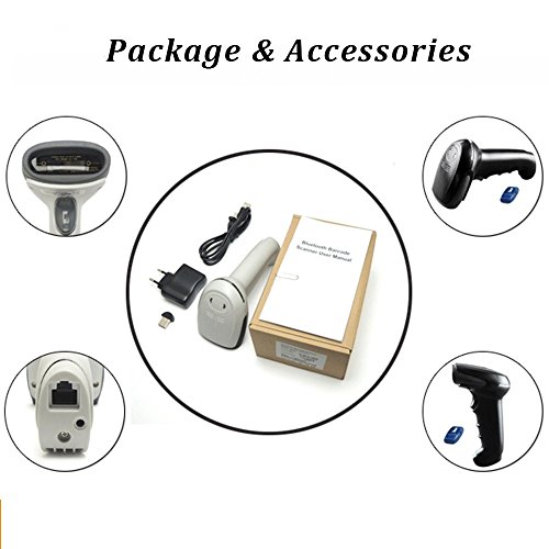 1D Bluetooth Barcode Scanner MUNBYN Wired+ Wireless 2 in 1 Laser Barcode Reader for Android iOS Windows System… (White)