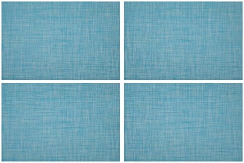 AMZMOO Set of 4 Placemats,Placemats for Table Woven Vinyl Kitchen Placemats,Dining Table Mat Anti-Slip,Heat insulation,Table Mats set of 4 (Blue+White)
