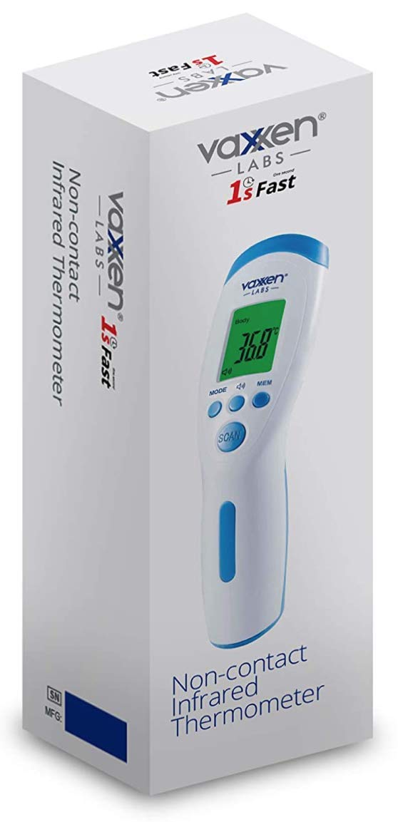 Vaxxen Labs No Touch Infrared Forehead Thermometer - Calibrated Accuracy for Clinical and Medical Use - 1 Second Readings with Auto Power Off – Non Contact Temperature Scanner for Adults, Kids, Baby: Industrial & Scientific