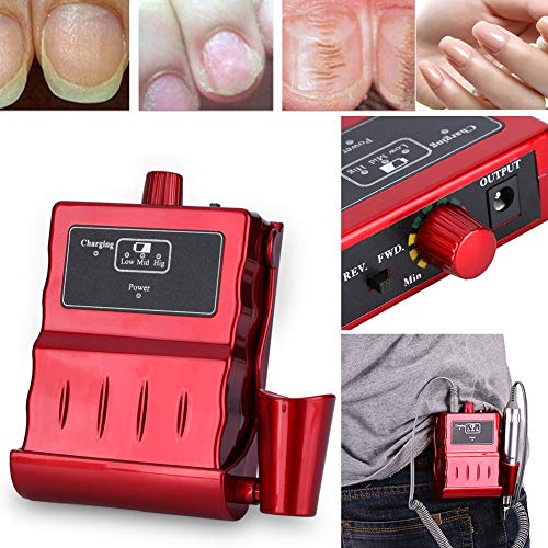 Nail Drill Machine, 30000RPM Portable Professional Rechargeable Grinding Nail Drill Device for Acrylic Gel Nails, US Plug(Red)