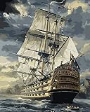 MailingArt Wooden Framed Paint By Number Ship No Blending / No Mixing Linen Canvas DIY Painting - Sailing Ship