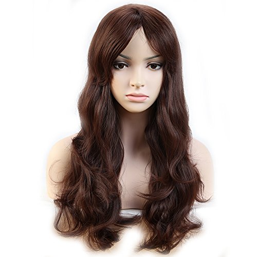 23'' / 58cm Heat Resistant Synthetic Wig Japanese Kanekalon Fiber 10 Colors Full Wig with Bangs Long Curly Wavy Full Head for Women Girls Lady Fashion and Beauty (Medium Brown)