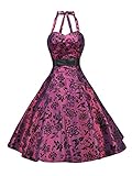 Black Floral Halter Rockabilly Cocktail Party Purple Prom Dress