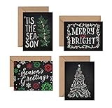 Set of 12 Christmas Cards - Chalk Art Holiday Pack (12 Christmas Cards + Envelopes) - 4 Unique Chalkboard Designs - By Palmer Street Press
