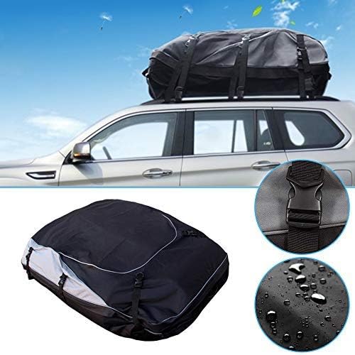 WANLING Rooftop Cargo Bag Weatherproof 600D Oxford & Nylon Car Top Carrier RoofBag 15 Cubic Feet Fits for Peugeot 206 206CC 207 207CC 307 with/Without Rack