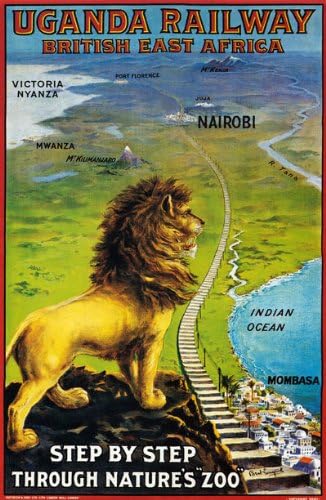 TX225 Vintage Uganda Railway British East Africa Lion Travel Poster Re-Print - A2+ (610 x 432mm) 24" x 17"