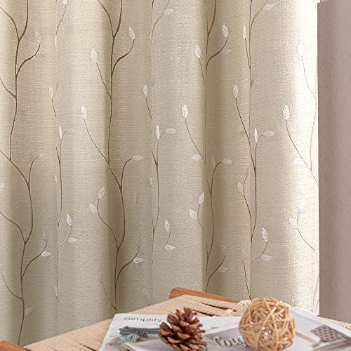 Topick Beige Curtains for Bedroom 63 Inch Length Floral
