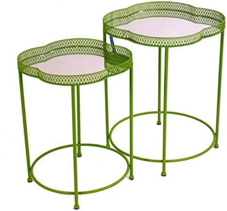 Winward Designs Moroccan Style Tray Tables with Mirror Tops (Set of 2), Green
