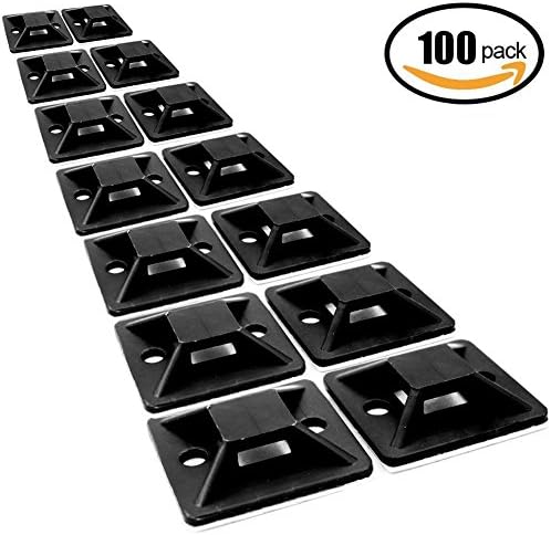 Zip Tie mount Mounting base - 100 Pack(1.125 inch) UV Black Cable Tie Bases Zip Tie Adhesive-Backed Mounts Adhesive Cable Tie Mount Base Holders white