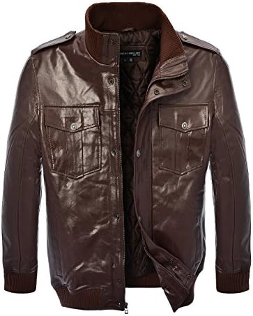 Robert Phillipe Men's Genuine Leather Bomber Jacket LG Light Brown