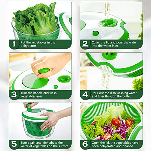 Salad Spinner, Hootech Large Vegetable Washer Dryer with Bowl, Lettuce Washer with Vegetable Chopper, Onion Slicer Food Dicer - 5L