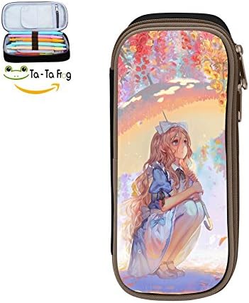 Custom Umbrella Girl Pencil Case - Big Capacity Double Zipper Multifunctional Black Stationery Bag For Kids