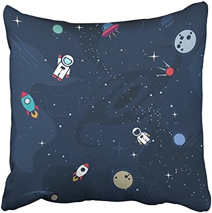 Emvency 装飾用クッションカバー ブルー 宇宙 フラット 宇宙飛行士 宇宙船 ロケット 月 送料無料限定セール中 18 18インチ 両面 ブラック クッション 星 ホール カバー 枕カバー