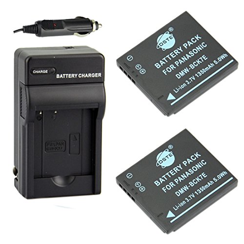 DSTE 2x DMW-BCK7 Battery + DC118 Travel and Car Charger Adapter for Panasonic DMC-FH2 FH7 FH8 FH25 FH27 FP5 FP7 FS16 FS18 FS22 FS28 FS35 FS37 FS40 DMC-TS30 Camera as DE-A91 DE-A92 DMW-BCK7E