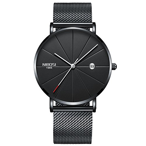 Watch VOEONS Slim Mens Watches, Analog Quartz Casual Black Wrist Watch for Men