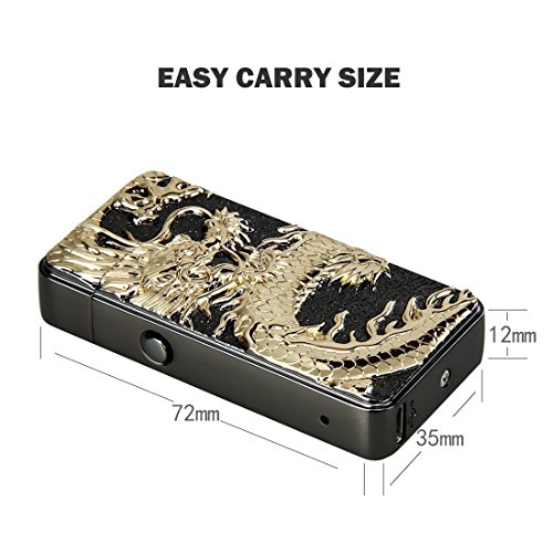 Pard Relief Dragon Windproof Cross Arc Lighter, USB Rechargeable Flameless Electronic Pulse Arc Cigarette Lighter, Black