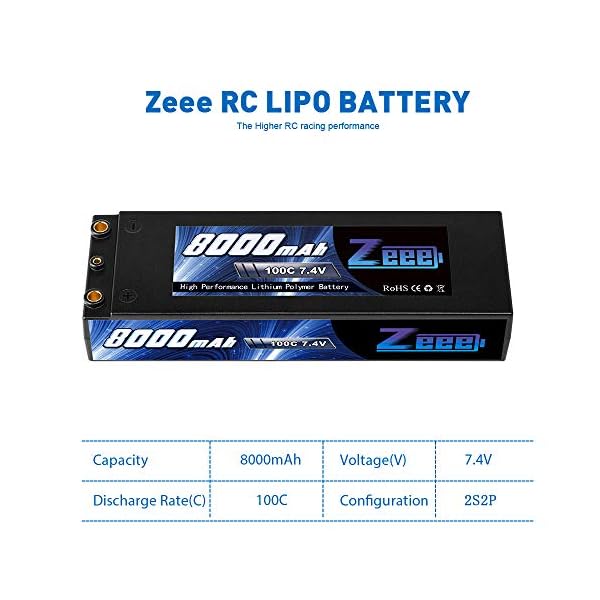Zeee 2S Lipo Akku 7,4V 8000mAh 100C Hardcase Batterie mit 4,0mm Kugel to Deans T Stecker für RC Evader BX Auto Car Truck… – Bild 3