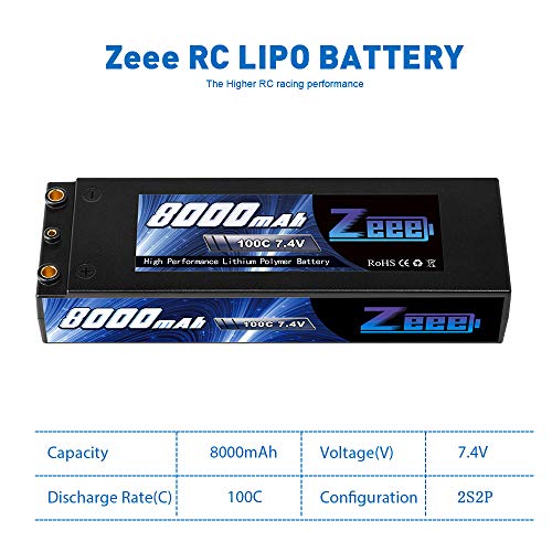 Zeee 2S Lipo Akku 7,4V 8000mAh 100C Hardcase Batterie mit 4,0mm Kugel to Deans T Stecker für RC Evader BX Auto Car Truck… – Bild 3