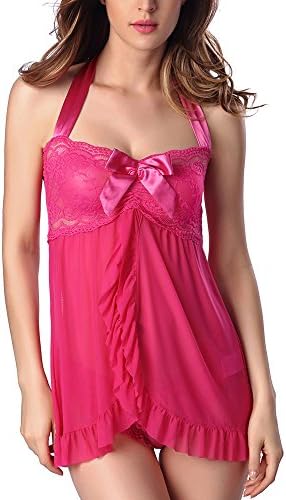 Aveenus Women Hot Sexy Lace Lingerie Set Babydoll Halter Chemise Sleepwear Teddys