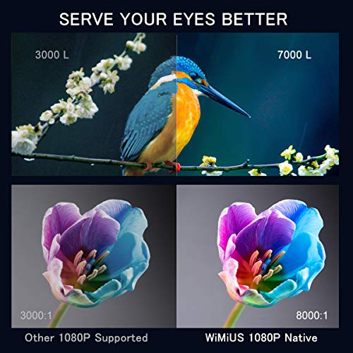 WiMiUS Projector 1080P, 5000 lumen Video Projector HD 1080P with Native 1920x1080P LED Projector 300" LCD Projector - Image 3