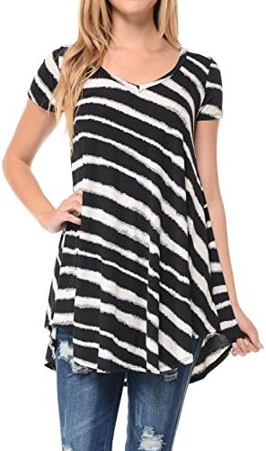 Shamaim Womens Short Sleeve Flattering Comfy Tunic Loose Fit Flowy Top Print #6 Large