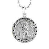 Men's Stainless Steel Round Saint Christopher Medal Pendant Necklace with Ball Chain 20