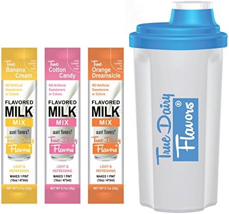 Flavored Milk Mix Pint Sampler - 6 Single Serve Sticks with 16oz Shaker Bottle