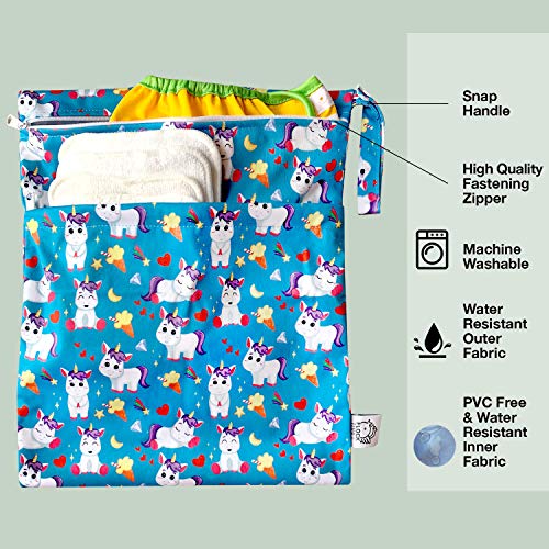 Wet Dry Bag, Diaper Cloth Waterproof Reusable Wet Bags with Zippered Snap Handing, for Travel Pool Beach Daycare Toddler Soiled Yoga Gym Bag Swimwear Bathing Suit or Wet Clothes,4 pcs,(Fantasy) - Thumbnail 2