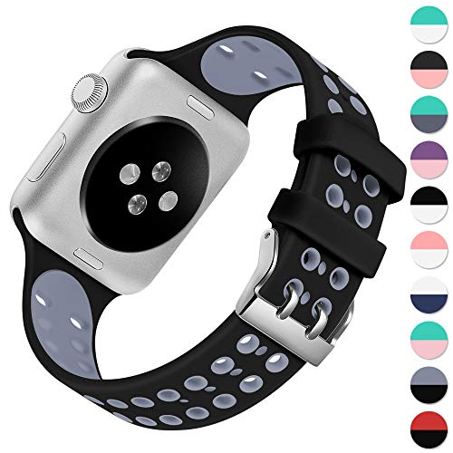 KOLEK Band for Apple Watch 38mm / 40mm, Soft Durable Silicon Sport Replacement Strap for iWatch Series 4/3 / 2/1 with Eco-Friendly Materials, Black/Gray