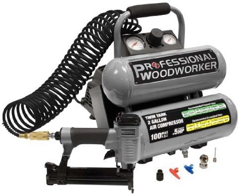 Professional Woodworker 8682 18 Gauge Brad Nailer with 2 Gallon Twin Stack Compressor Combo Kit by Professional Woodworker