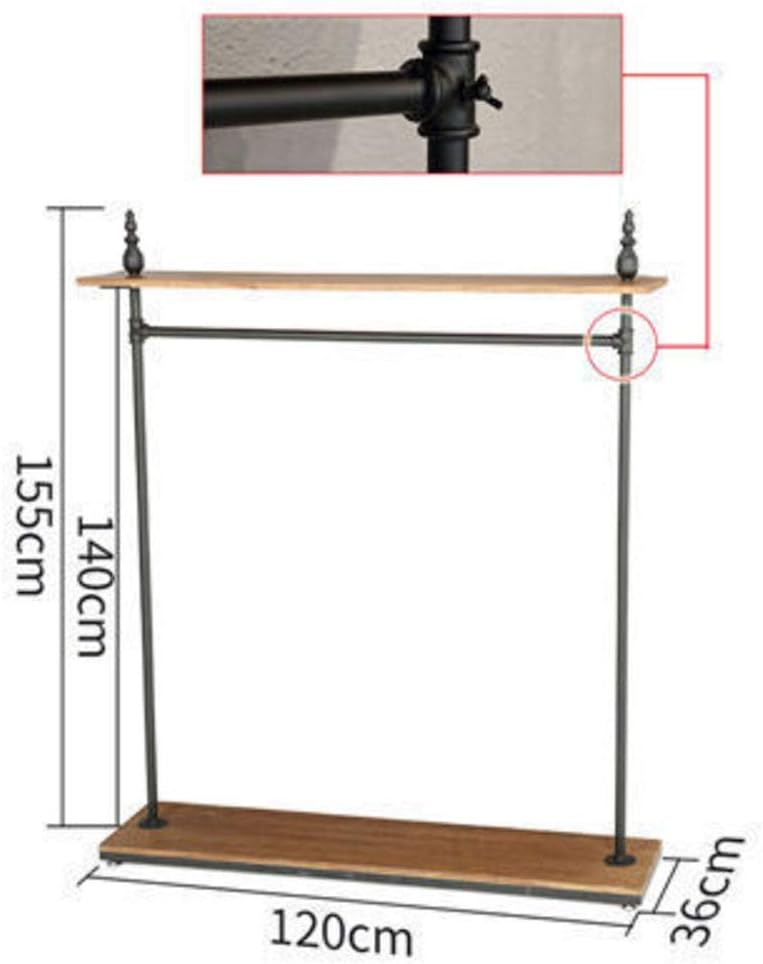 LEILEI Metal Coat Rack with 2 Wooden Shelves,Industrial Style Wheeled