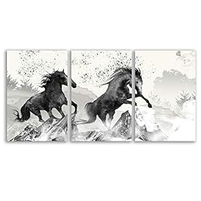 3 Piece Canvas Wall Art Abstract Ink Painting Artwork for Home Decoration Framed - 16"x24" x 3 Panels