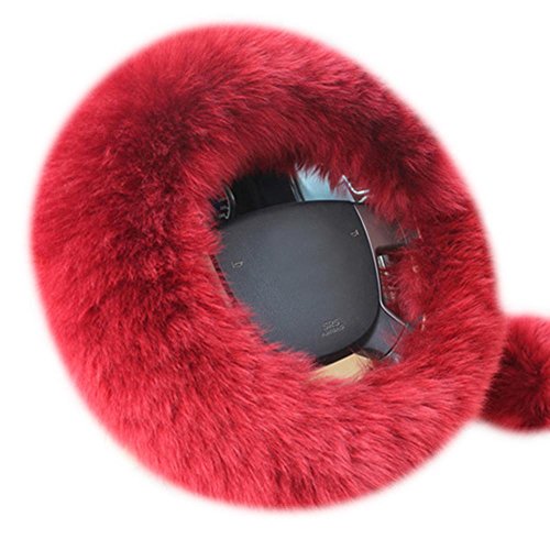 [NEW VERSION] Kobwa Warm Soft Breathable Plush Wool Steering Wheel Cover Handbrake Cover Gear Shift Cover 1 Set 3 Pcs