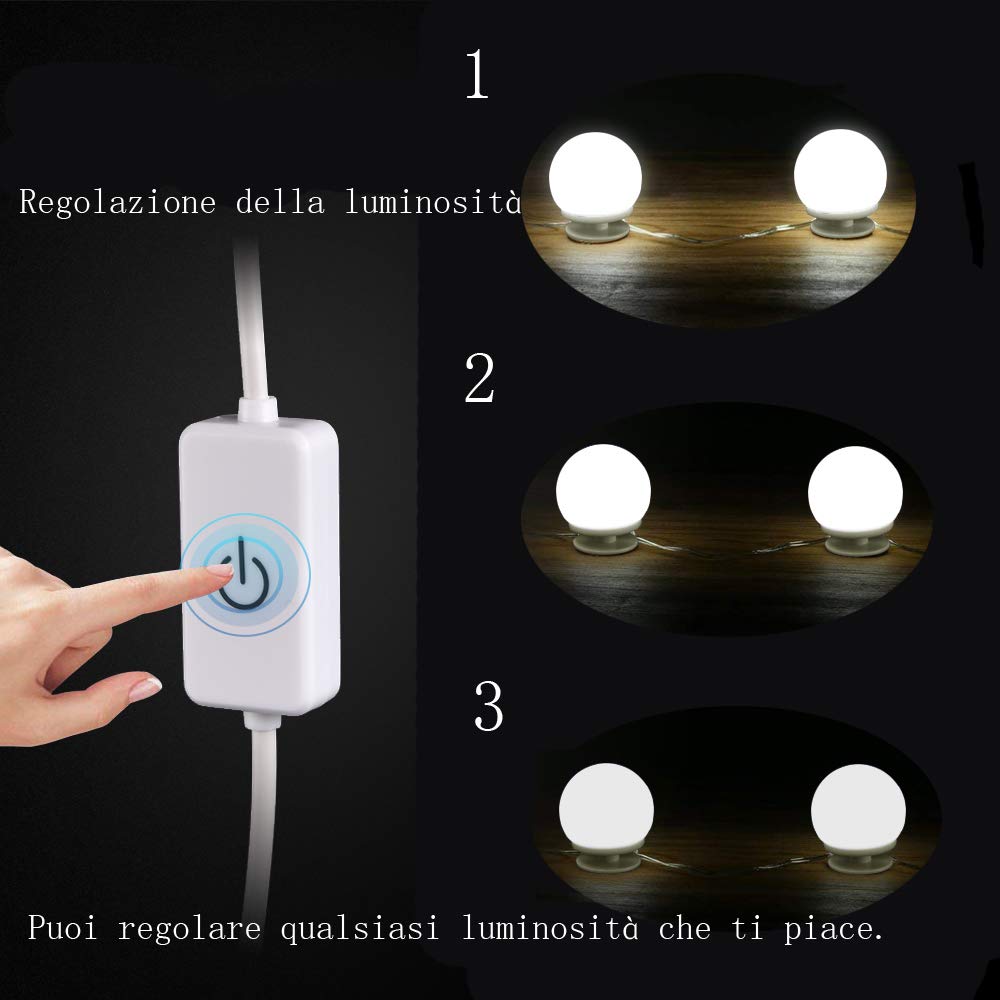 Luci Da Specchio Hollywood LOBKIN 10 Lampadine Dimmerabili Lampada da Specchio Cosmetico Lampada da Bagno LED Luce Dello per Trucco Fai da Te Apparecchio di Illuminazione con Dimmer e Alimentatore USB