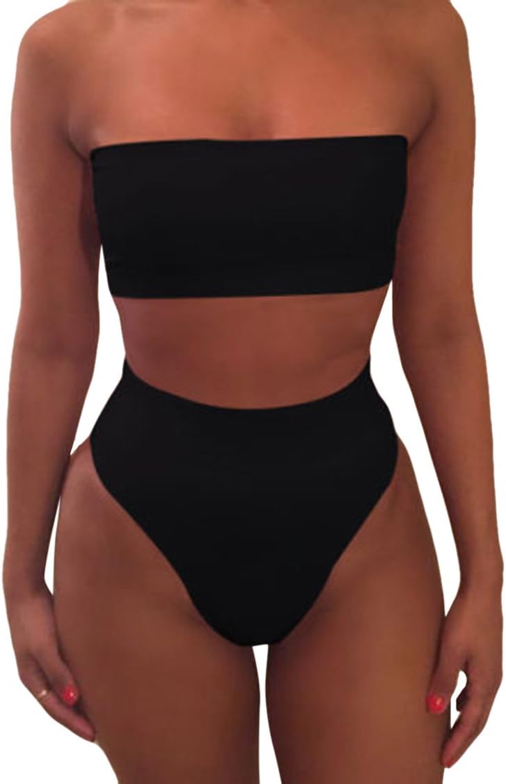 COCOLEGGINGS Women's Removable Strap Wrap Striped High Waist Bikini Set Swimsuit