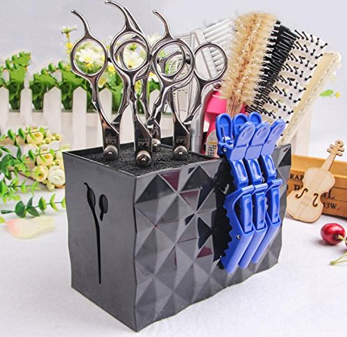 JM-capricorns Professional Salon Scissors Holder Rack, Modern Hairdressing Combs Clips Desktop Desk Organizer Accessories for Hair Stylist Office Home,Hairdresser Scissor Storage Case Keeper. - Black