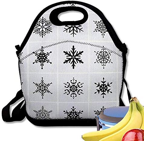 Zofmkgdji Neoprene Lunch Bag Tote Reusable Insulated Waterproof School Picnic Printed Blue Snow Winter Snowflakes Christmas Xmas Frozen
