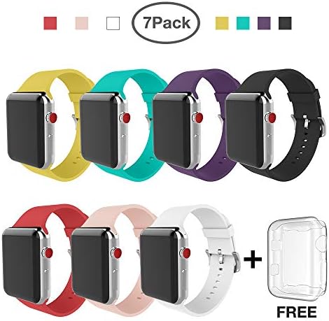 FRDERN Compatible Apple Watch Band 38mm 42mm Soft Silicone Replacement Wristbands Sport iWatch Bands for Apple Watch Series 3,2,1, 7 Pack for a Week