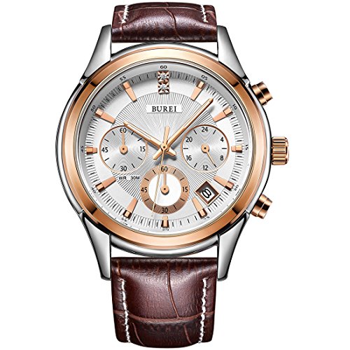 BUREI Mens Business Casual Elegant Chronograph Sports Watch with Genuine Leather/Stainless Steel Band BUREI Mens Business Casual Elegant Chronograph Sports Watch with Genuine Leather/Stainless Steel Band