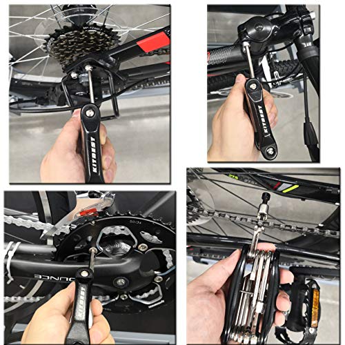 Kitbest Bike Repair Tool, 10 in 1 Bicycle Multi Tool Bike Chain Tool with Handy Bag, Included Spoke Wrench, Glueless Tire Tube Patches, Tire Lever Set - Thumbnail 3