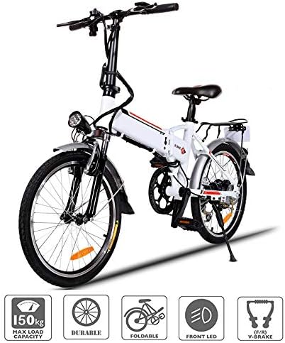 Oanon Electric Bicycle Mens Mountain Bike with 36V Lithium-lon Battery, 250W Power Plus 26 Speeds Suspension Fork Mountain E-Bike (White Red - Foldable)